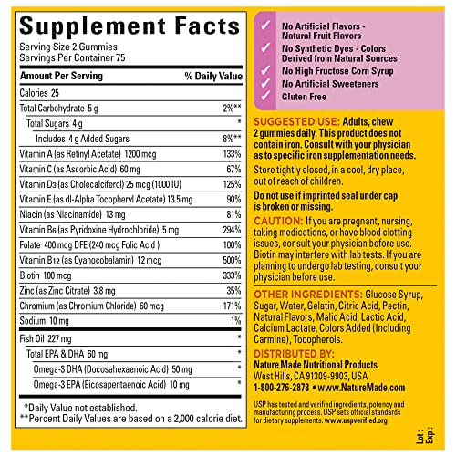 Multivitamínico Feminino com Ômega-3, Suporte Nutricional Diário para Mulheres, 150 Gomas, Suprimento de 75 Dias - Nature Made