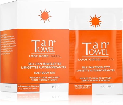 TanTowel Towelettes Bronzeadoras Meio Corpo – 10 Unidades, Plus, 10 Contagens (Embalagem de 1)