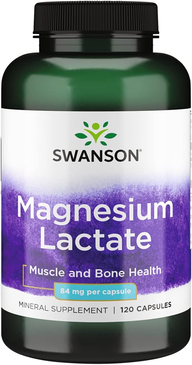 Magnesium Lactate – Suplemento Mineral para Apoio à Saúde Muscular e Óssea – Fórmula Mineral de Lactato Livre de Lactose para Absorção Suave – (120 Cápsulas, 84mg Cada) - Swanson