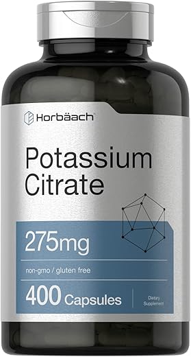 Suplemento de Citrato de Potássio 275 mg | 400 Cápsulas | Sem OGM, Sem Glúten  Horbäach - Horbäach