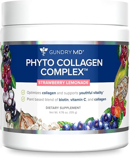 Phyto Collagen Complex – Pó Multivitamínico de Suporte à Força com Vitamina C, Aminoácidos e Polifenóis – Morango Limonada (30 Porções) - Gundry MD
