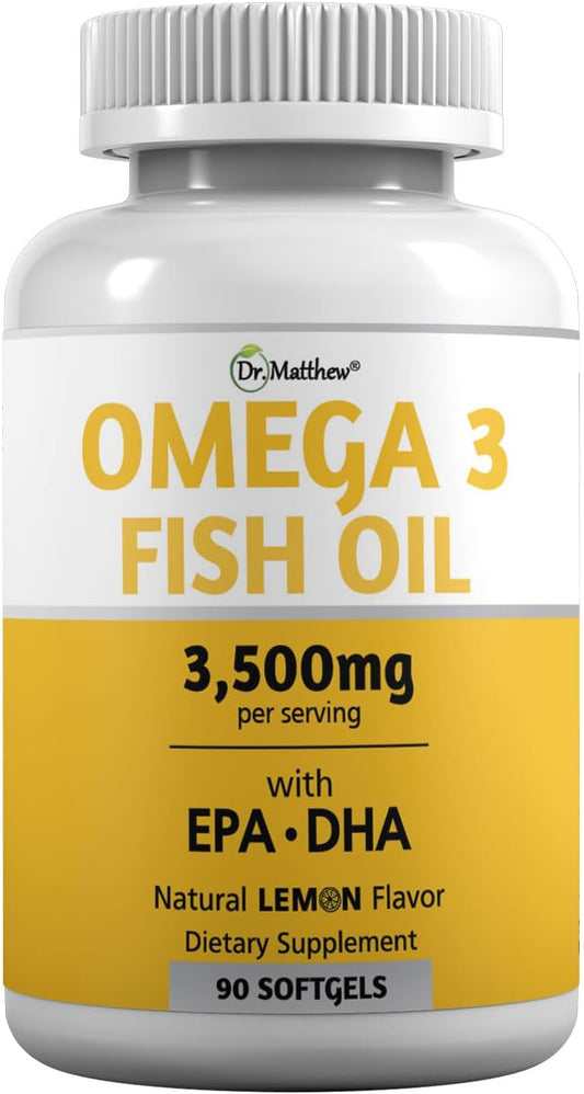Dr. Matthew - Suplemento Ômega 3 de Óleo de Peixe sem Sabor 3000mg EPA DHA para Mulheres – Alta Concentração de Ácidos Graxos Ômega 3 – Marca Burpless