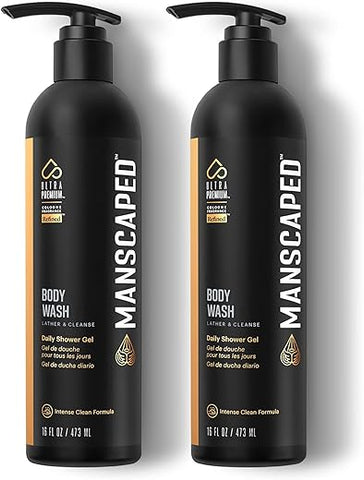 Body Wash UltraPremium Refined™ para Homens, Fórmula Luxuosa de Limpeza Infundida com Aloe Vera e Sal Marinho, Gel de Banho Diário Refrescante e Nutritivo para Hidratar a Pele, (16… - MANSCAPED