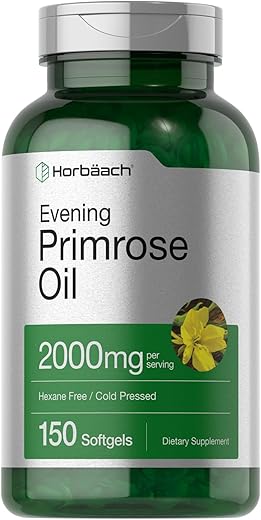 Óleo de Prímula 2000mg | 150 Cápsulas | Livre de Hexano e Solventes | Suplemento Prensado a Frio com GLA | Não-OGM, Sem Glúten - Horbäach