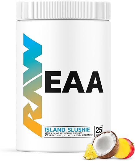 Pó de Aminoácidos RAW EAA, Island Slushie (25 Porções) – Energia Pré-Treino em Pó para Força, Resistência e Recuperação