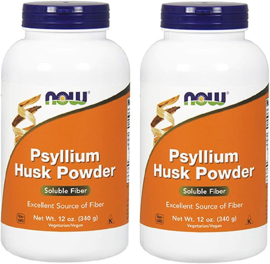 Psyllium Husk Powder, 340g (Pacote com 2) – Fibra Natural para Digestão Saudável - NOW Foods