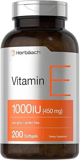 Cápsulas de Vitamina E 1000 UI | 200 Unidades | Livre de GMO, Sem Glúten, Sem Conservantes | Óleo de Vitamina E - Horbäach