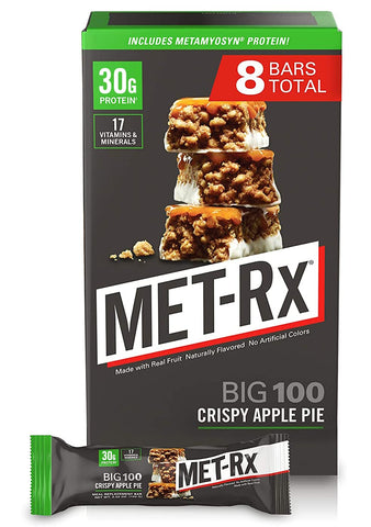 Big 100 Barra de Proteína, Substituto de Refeição, 30g Proteína, Sem Glúten, Torta de Maçã Crocante, 100g cada, 8 Unidades (Embalagem Pode Variar) - MET-Rx