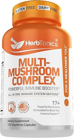 Complexo de Suplemento Nootrópico de Cogumelos para Suporte ao Sistema Imunológico – 60 cápsulas, 500mg - Herbtonics