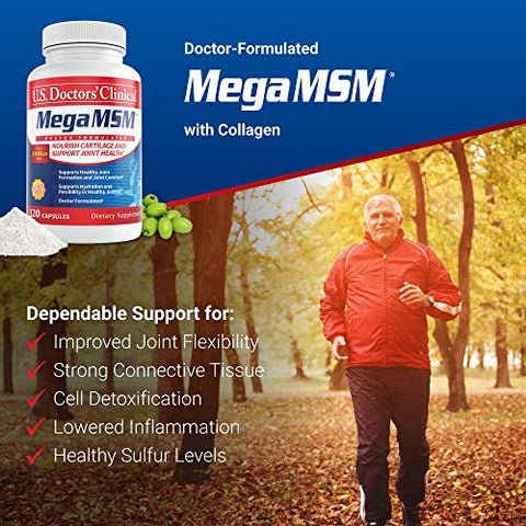 U.S.DOCTORS'CLINICAL - U.S. Doctors’ Clinical – Suporte Diário Mega MSM para Conforto das Articulações – 60 cápsulas