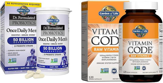 Probióticos Masculinos 50 Bilhões UFC Vitamina Code Vitamina C 500mg 120 Cápsulas – Pacote - Garden of Life