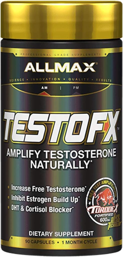 TESTOFX Suporte Masculino, Aumenta Força, Resistência e Resistência, Fórmula com Tribulus Terrestris, Ashwagandha, Tongkat Ali, 90 Cápsulas, Suprimento de 30 Dias - ALLMAX Nutrition