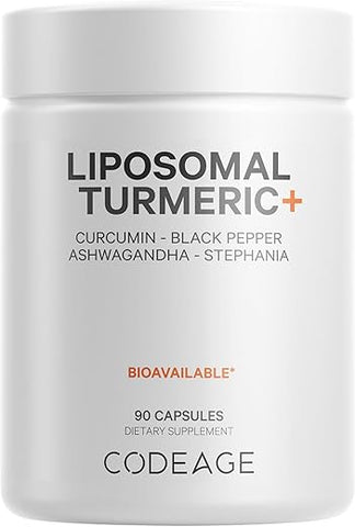 Suplemento Orgânico de Cúrcuma – 95% Extrato de Curcumina em Cápsulas – Mistura Botânica Lipossomal Fermentada de Pimenta-do-Reino, Ashwagandha, Gengibre, Stephania, Boswelia, Cominho, Digestivo – 60 Cápsulas - Codeage