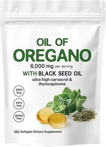 podafu - Óleo de Orégano Softgels 2 em 1, Cápsulas de Óleo de Orégano Orgânico, 6000 mg de Óleo de Orégano e 200 mg de Óleo de Semente de Nigela, Não-OGM