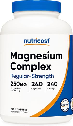 Complexo de Magnésio 250mg, 240 Cápsulas – Óxido, Citrato e Glicinato de Magnésio – Livre de Glúten e Não-OGM - Nutricost