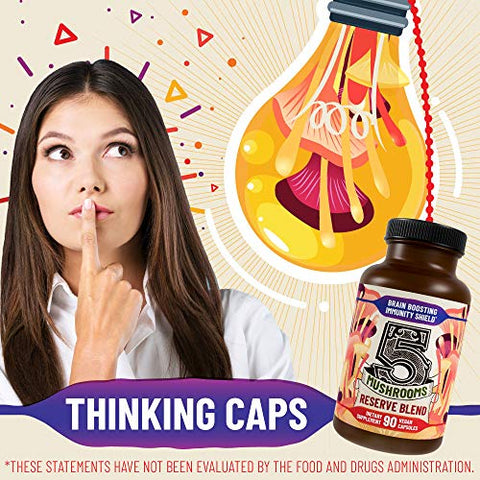 Hippie Farms - Blend de 5 Cogumelos Reserva – Leão da Montanha, Rabo de Peru, Reishi, Chaga, Cordyceps – Sistema Imunológico, Cérebro, Cognição, Energia, Suporte de Humor
