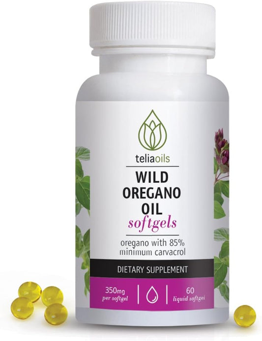 Óleo de Orégano Selvagem Teliaoils em Cápsulas Softgels. Alto teor de Carvacrol e Qualidade, 60 Softgels