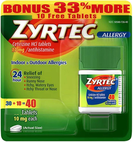 Bonus Pack, 40 Comprimidos – Zyrtec, Alívio dos Sintomas de Alergia - Zyrtec