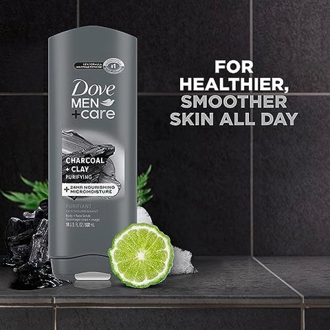 DOVE MEN + CARE - DOVE MEN CARE Body Wash Carvão Argila 4 Unidades Para Cuidados da Pele Masculina Limpa Efetivamente as Bactérias Enquanto Nutre Sua Pele, 532 ml