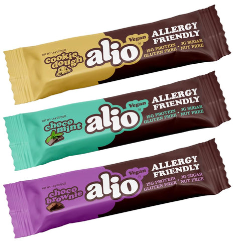 Combo Box 3 Sabores – Barra Proteica Livre dos 9 Principais Alérgenos | Alta Proteína | Sem Nozes | Baixa Caloria | Vegana | Sem Glúten | Não-OGM | Kosher | Baseada em Plantas | Sabor Incrível! 12 Unidades - Alio