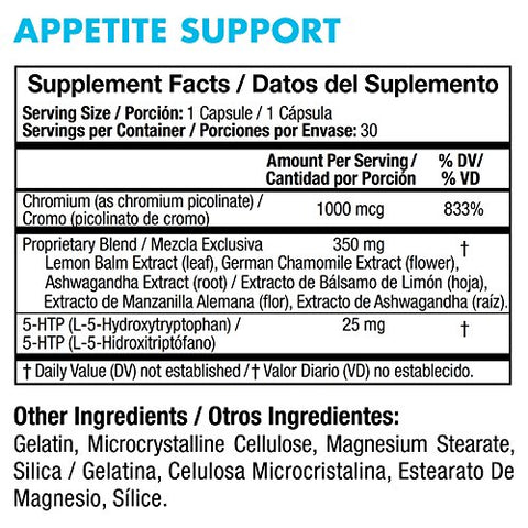 Suporte ao Apetite para Gerenciamento de Peso Corporal – Relação Saudável com a Alimentação – Ingredientes Naturais: 5-HTP, Melissa, Extrato de Camomila – 30 Cápsulas, 1 Pacote - Yes You Can!