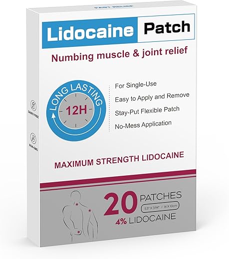 Teemofe - Pain Relief Patch Lidocaína 20 Unidades | Patches de Alívio Máximo para Dores Musculares no Pescoço, Joelho, Costas e Ombros | Alívio Duradouro de 12 Horas – Marca Pains-00232
