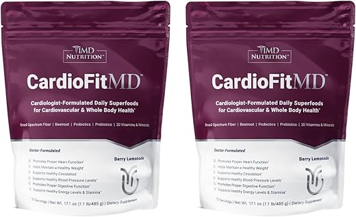 CardioFitMD – Pó de Saúde Cardíaca Vegano à Base de Beterraba – Superalimento Keto-Friendly – Suplemento Nutricional em Pó de Fibra – 30 Porções (2-Pack) - 1MD Nutrition