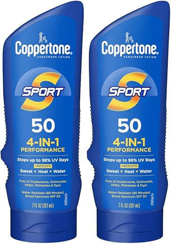 SPORT Protetor Solar FPS 50 Loção, Resistente à Água, Amplo Espectro, Embalagem Econômica, 200 ml, Pack com 2 Unidades - Coppertone