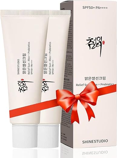SHINESTUDIO - Protetor Solar Orgânico Relief Sun FPS50, PA Arroz e Probióticos | Solução de Cuidados com a Pele Coreana para Todos os Tipos de Pele | Proteção Nutritiva e Defesa UV para a Pele 50ml (2 unid)