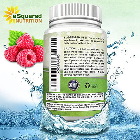 Cápsulas de Cetona de Framboesa Natural 1000mg-180 – Suplemento para Perda de Peso, Potência Máxima e Supressor de Apetite – Pó Premium para Saúde Magra – Marca aSquared Nutrition - aSquared Nutrition