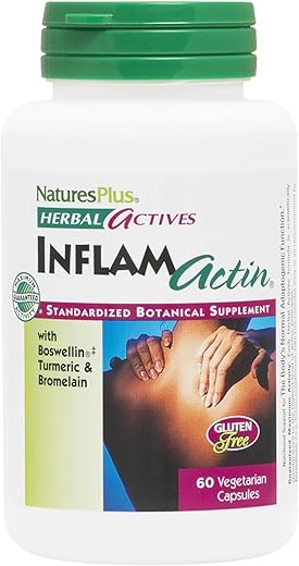 Natures Plus - NaturesPlus Herbal Actives InflamActin – 60 Cápsulas Vegetarianas – Suplemento Herbal com Cúrcuma – Marca NaturesPlus
