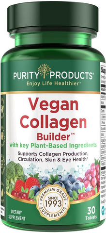 Purity Products - Vegan Collagen Builder – Frutas Orgânicas Inteiras Veg, Sílica, Luteína, Vitamina C, Biotina, Semente de Uva – Aminoácidos Glicina, Lisina, Prolina – Estimuladores de Colágeno – Uma Vez ao Dia – Marca: [nome da marca]