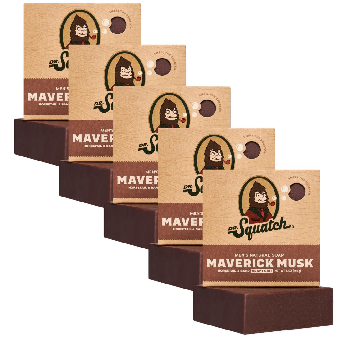 Sabonete em Barra para Homens – Pack de 5 Unidades Maverick Musk – Sabonete Natural para Homens – 5 Barras de Sabonete – Espume com as Fragrâncias Rústicas e Masculinas de Couro, Âmbar e Musgo - Dr. Squatch
