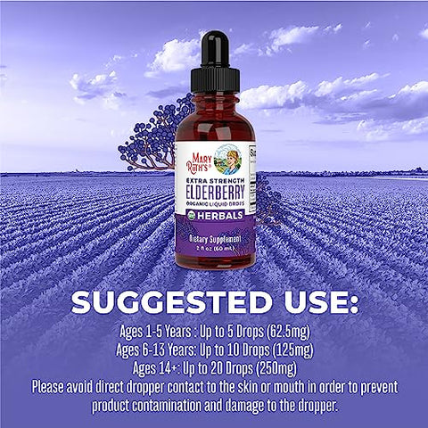Xarope de Sabugueiro Extra Forte, Orgânico Certificado USDA, Sem Açúcar para Adultos – 120ml - MaryRuth Organics
