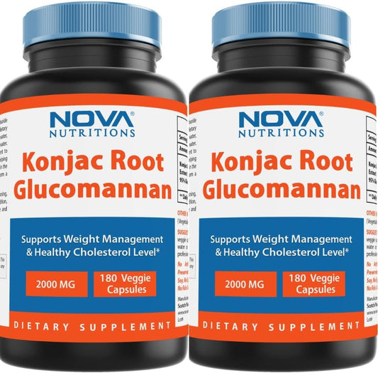 2 Pack Cápsulas de Raiz de Konjac Glucomanano 2000 mg/Porção Veggie Caps 180 Contagem (Total 360 Cápsulas) - Nova Nutritions