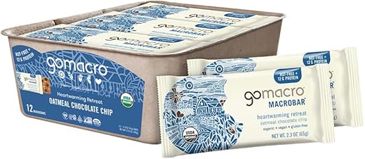 MacroBar – Barras de Proteína Vegana Orgânica Oatmeal Chocolate Chip (12 unidades de 65g) - GoMacro