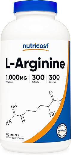L-Arginine 1000mg – 300 Comprimidos de Aminoácidos | Comprimidos de Arginina | Marca Nutricost - Nutricost