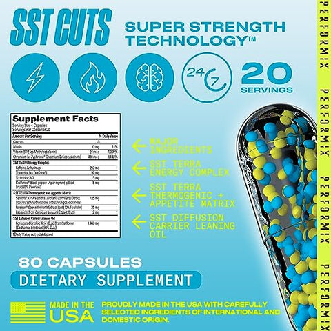SST Cuts – Termogênico com CLA – Energia, Foco – 60 cápsulas - PERFORMIX