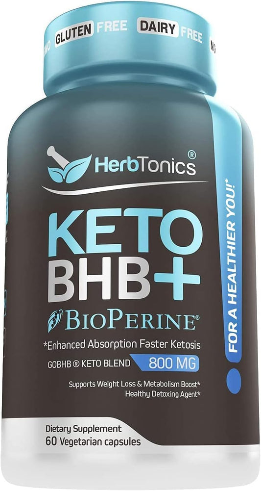 Herbtonics - Pílulas de Dieta Keto Bhb de Alta Potência com Bioperina para Absorção Aprimorada Cápsulas Veganas Suplemento de Sais Keto Bhb para Mulheres e Homens (60 Unidades)