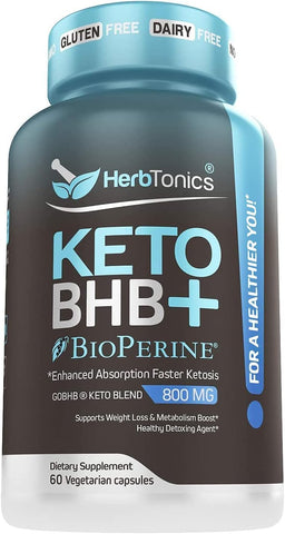 Herbtonics - Pílulas de Dieta Keto Bhb de Alta Potência com Bioperina para Absorção Aprimorada Cápsulas Veganas Suplemento de Sais Keto Bhb para Mulheres e Homens (60 Unidades)