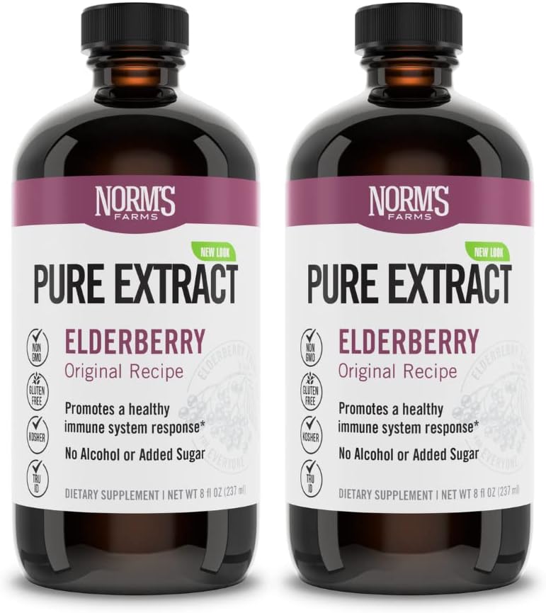 Norm's Farms - Norm’s Farms Extrato de Sabugueiro Americano – Concentrado Puro para Suporte Imunológico Feito com Bagas – Vegano, Sem Glúten, Não-OGM – 2 Frascos de 240 ml