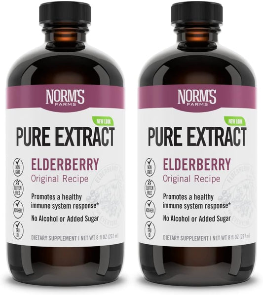 Norm's Farms - Norm’s Farms Extrato de Sabugueiro Americano – Concentrado Puro para Suporte Imunológico Feito com Bagas – Vegano, Sem Glúten, Não-OGM – 2 Frascos de 240 ml