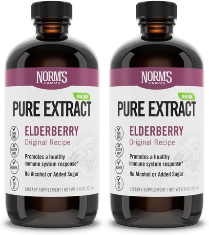 Norm's Farms - Norm’s Farms Extrato de Sabugueiro Americano – Concentrado Puro para Suporte Imunológico Feito com Bagas – Vegano, Sem Glúten, Não-OGM – 2 Frascos de 240 ml