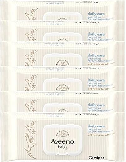 Aveeno - AVEENO Baby Lenços Umedecidos Diários – Limpeza Suave e Eficiente – Essenciais para Bebês – 72 Lenços, Tampa em Cada Embalagem, Pacote com 6 (432 Lenços no Total)