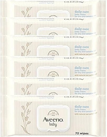 Aveeno - AVEENO Baby Lenços Umedecidos Diários – Limpeza Suave e Eficiente – Essenciais para Bebês – 72 Lenços, Tampa em Cada Embalagem, Pacote com 6 (432 Lenços no Total)