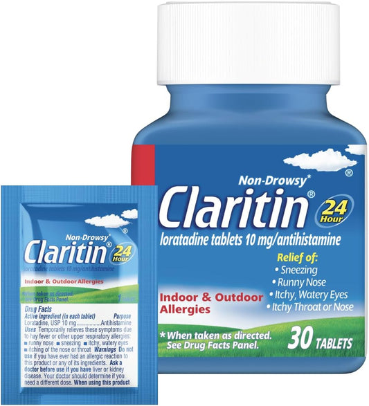 24hr Alívio de Alergia sem Sonolência, Comprimidos de Loratadina – 30 Unidades para Alívio em Casa e em Movimento - Claritin