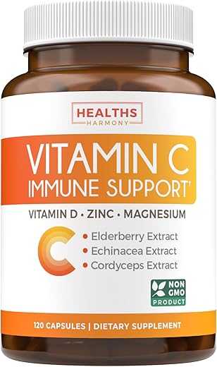 Healths Harmony - Vitamina C para o Sistema Imunológico – Suplemento de Reforço Imunológico com Sabugueiro, Vitamina C e Zinco para o Dia a Dia