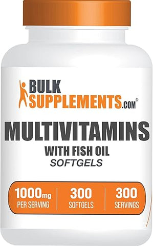 Multivitamínicos em Softgels BulkSupplements.com – Diário, Multimineral, Óleo de Peixe – Sem Glúten, 1 Softgel por Porção, 300 Unidades