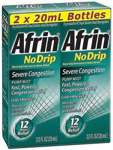 No Drip Spray Nasal Pump 20 mL – Alívio de Congestão Severa por 12 Horas (Pack com 2) - Afrin