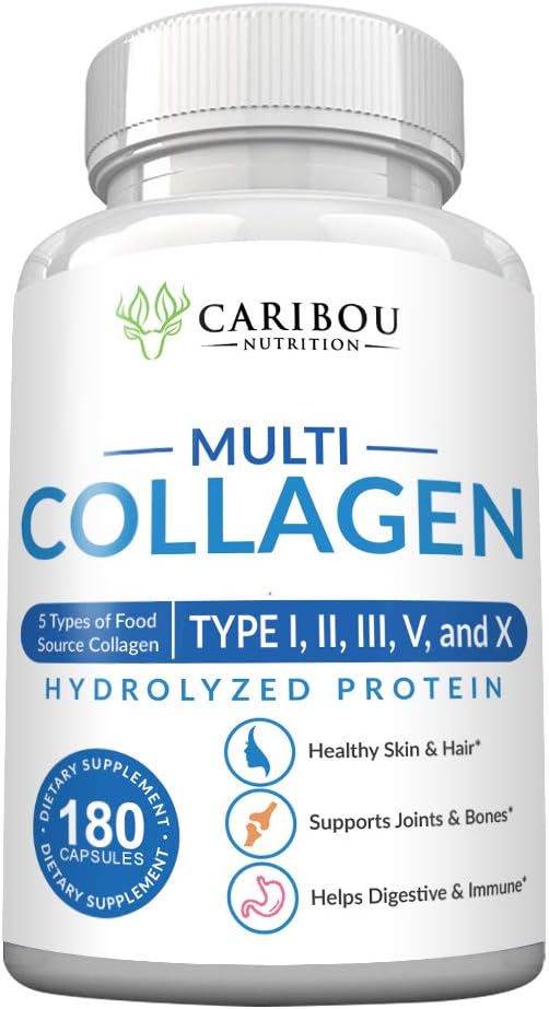 Caribou Nutrition - Pílulas de Colágeno Multi – 180 pílulas de Colágeno – Tipo I, II, III, V – Marca em Destaque